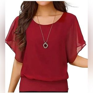 Red Loose Casual Chiffon Top- NWOT